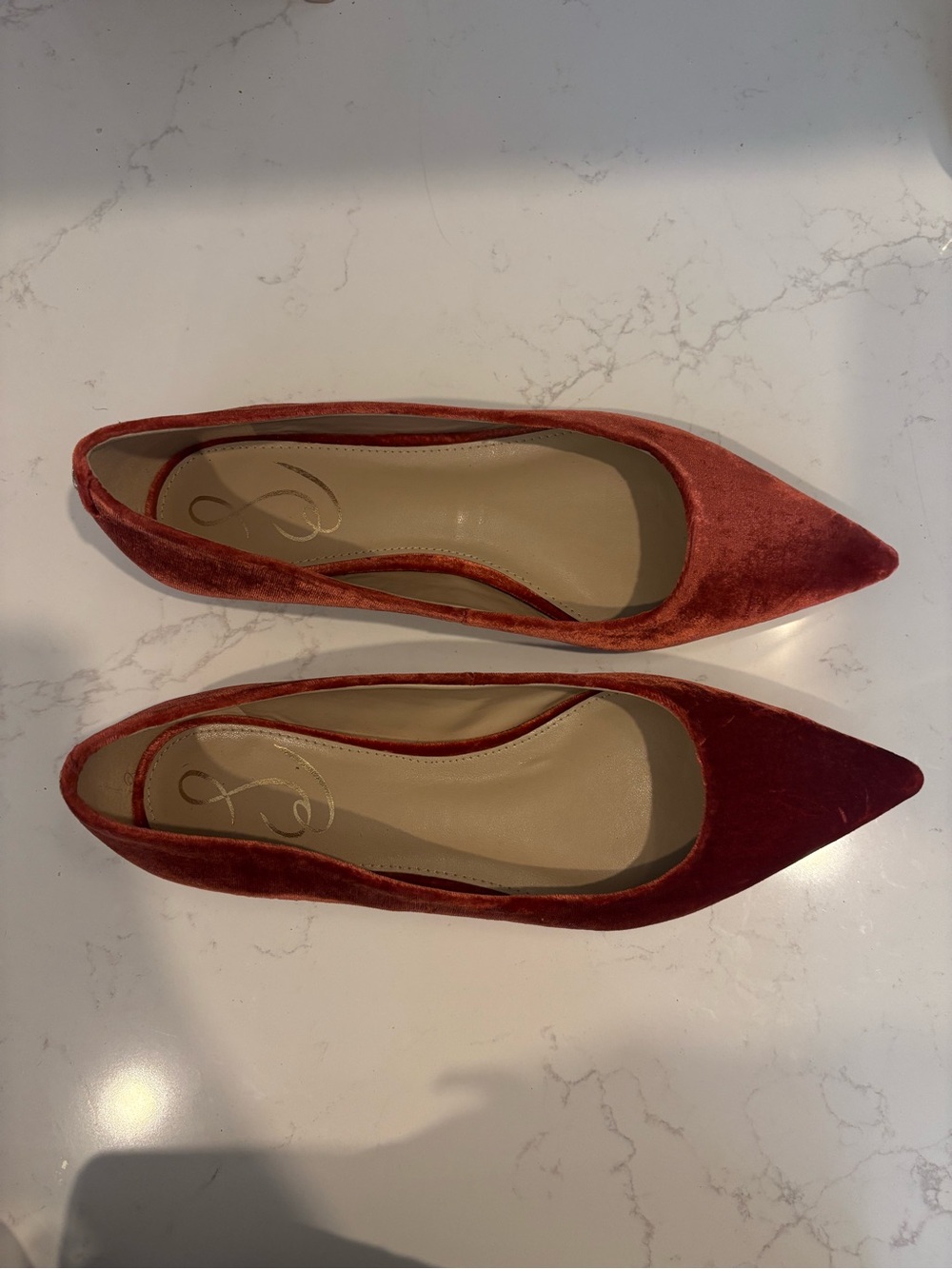 Sam Edelman Pointed Velvet Flats in Deep Rust - Picture 3 of 4